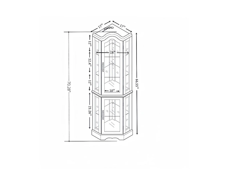 Sumyeg Lighted Corner Curio Cabinet with Tempered Glass Doors and Shelves Elegant Oak Display Storage