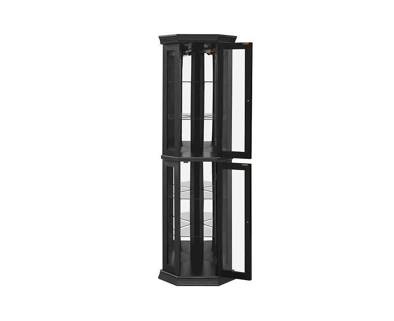 sumyeg Corner Glass Curio Cabinet Led Lit Display with Adjustable Tempered Shelves