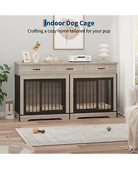Gaomon Extra Large Double Dog Crate Furniture for 2 Medium Large Dogs Wooden Kennel End Table Tv Stand Chew Resistant with 3 Storage Drawers