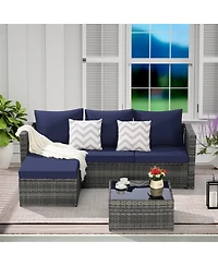 Asagikoiai 2 Piece L Shaped Wicker Outdoor Patio Conversation Sofa Set with Cushions