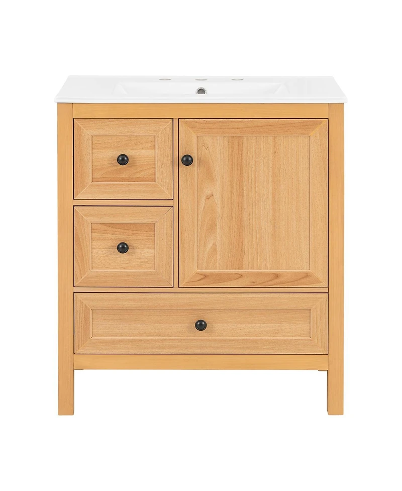 Sillysis 30 Inch Bathroom Vanity with Sink, Freestanding Wood Cabinet, Soft Close Drawers and Door, Modern Farmhouse Storage