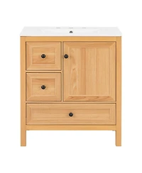 Sillysis 30 Inch Bathroom Vanity with Sink, Freestanding Wood Cabinet, Soft Close Drawers and Door, Modern Farmhouse Storage
