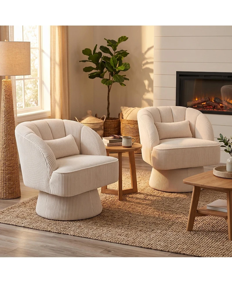 homfan 2Piece Ultra-Plush Swivel Accent Chair 360degree Barrel with Cloud-Like Padding