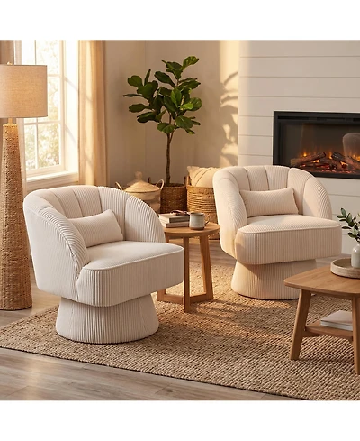homfan 2Piece Ultra-Plush Swivel Accent Chair 360degree Barrel with Cloud-Like Padding
