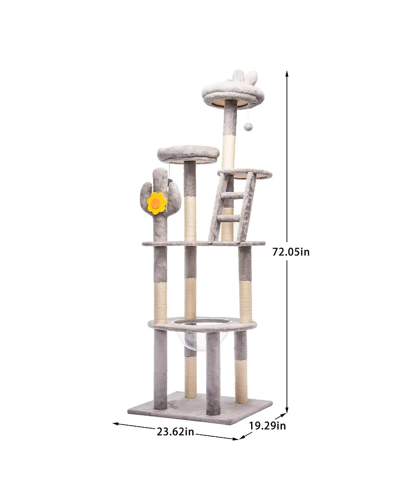 Streamdale Furniture 72in Cactus Cat Tree With Transparent Capsule