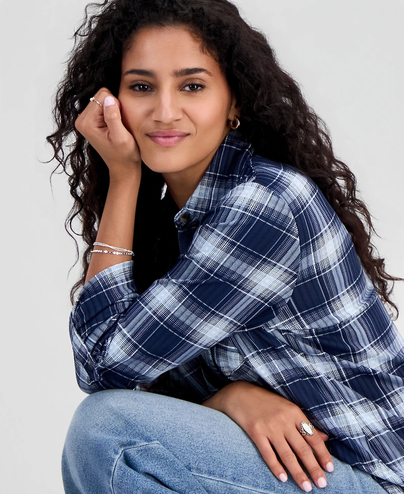 Just Polly Juniors' Plaid Knit Shirt