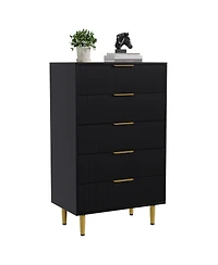 homfan Modern Fluted 5-Drawer Dresser with Gold Handles and Metal Feet for Bedroom, Living Room, Entryway, Nursery