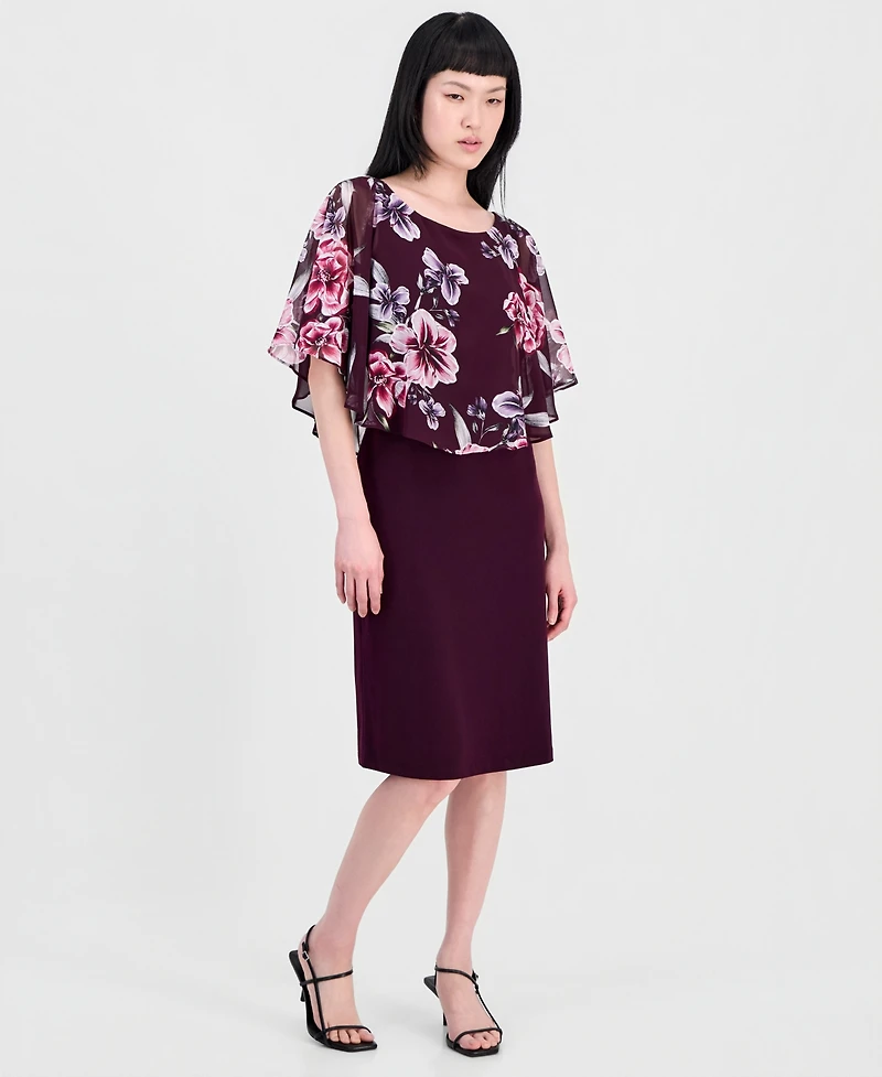 Connected Women's Chiffon-Overlay Cape Dress