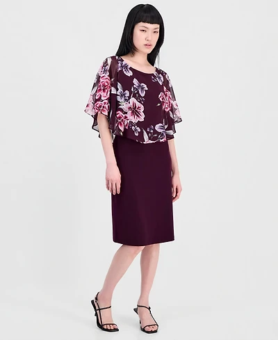 Connected Women's Chiffon-Overlay Cape Dress