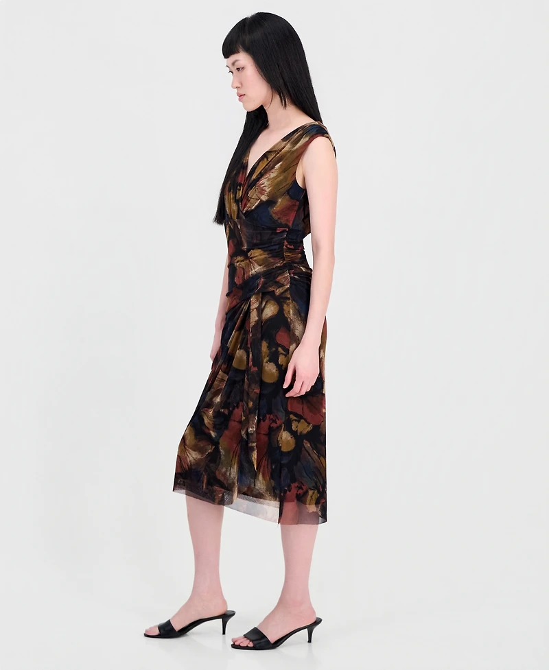 Connected Women's Printed Surplice-Neck Pleated Dress