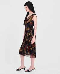 Connected Women's Printed Surplice-Neck Pleated Dress
