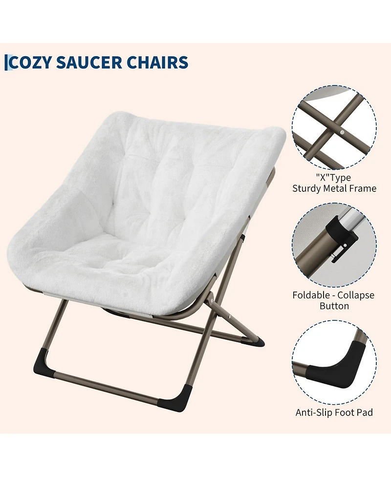 gaomon Collapsible Lounge Chair Set of 2, Faux Fur Accent, Triangular Metal Frame, for Bedroom and Living Room