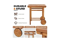 Aecojoy 5 Piece Outdoor Patio Dining Set, Acacia Wood Outdoor Table and Chairs with Wheels