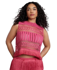 Eloquii Women's Patbo Fringe Detail Crochet Top