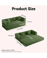 Clihome Coffee Convertible Sofa Bed, 2-in-1 Foldable Futon with Removable Pillows, Velvet Corduroy Living Room