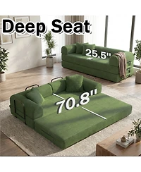Clihome Coffee Convertible Sofa Bed, 2-in-1 Foldable Futon with Removable Pillows, Velvet Corduroy Living Room