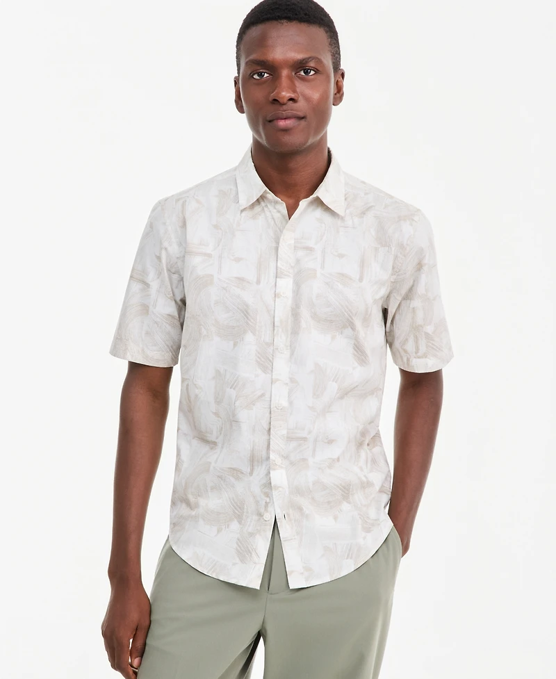 Alfani Men's Brushed Geometric Poplin Short-Sleeve Shirt, Macy's Exclusive