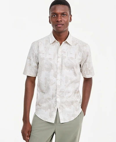 Alfani Men's Brushed Geometric Poplin Short-Sleeve Shirt, Macy's Exclusive