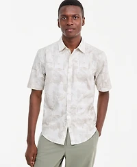 Alfani Men's Brushed Geometric Poplin Short-Sleeve Shirt, Macy's Exclusive