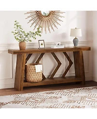 homfan All-Wood Console Table with Trapezoid Legs – 2-Tier Extra Long Sofa for Hallway, Living Room, Narrow Foyer
