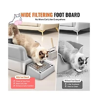 Ruie Stainless Steel Cat Litter Box Xl 6 In Deep With Scoop Filter Foot Board