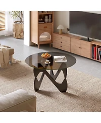 Vlsrka Modern Round Glass Coffee Table, Sculptural Cutout Base Design