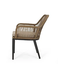 Streamdale Furniture Modern Woven Wicker Outdoor Dining Club Chairs with Water-Resistant Cushions 2