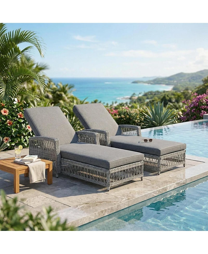 Streamdale Furniture 2-Piece Outdoor Wicker Reclining Chaise Lounge Set with Cushions