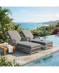 Streamdale Furniture 2-Piece Outdoor Wicker Reclining Chaise Lounge Set with Cushions