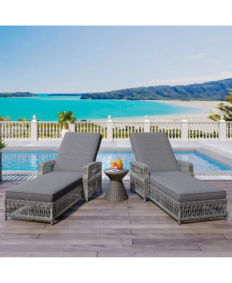 Streamdale Furniture 2-Piece Outdoor Wicker Reclining Chaise Lounge Set with Cushions