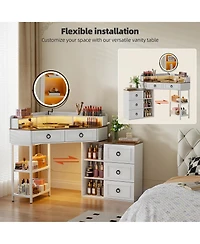 Vlsrka Corner Vanity Desk with Rotating Mirror and Lights