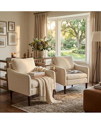 homfan Mid Century Modern Accent Chairs Set of 2, Chenille Armchairs with Curved Arms, Comfortable Lounge and Reading for Living Room