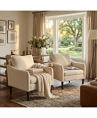 homfan Mid Century Modern Accent Chairs Set of 2, Chenille Armchairs with Curved Arms, Comfortable Lounge and Reading for Living Room