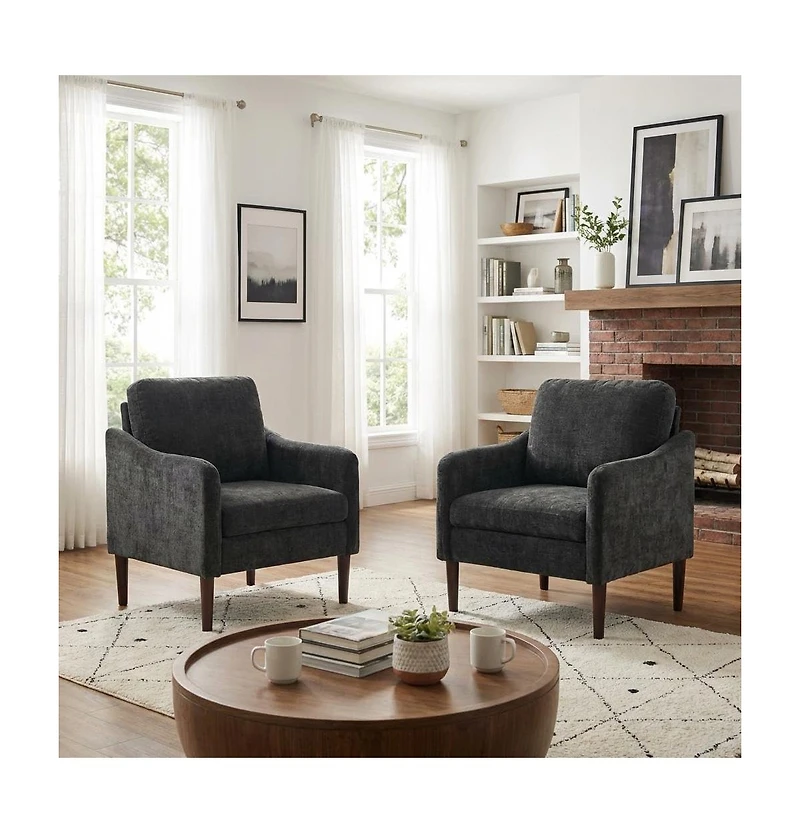 homfan Mid Century Modern Accent Chairs Set of 2, Chenille Armchairs with Curved Arms, Comfortable Lounge and Reading Chairs for Living Room