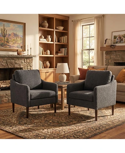 homfan Mid Century Modern Accent Chairs Set of 2, Chenille Armchairs with Curved Arms, Comfortable Lounge and Reading Chairs for Living Room