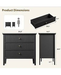 homfan Modern Fluted 3-Drawer Dresser with Gold Handles, Metal Legs and Anti-Tip Kit for Bedroom or Living Room