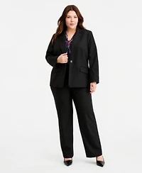 Kasper Plus Size One Button Blazer Mid Rise Straight Leg Pants