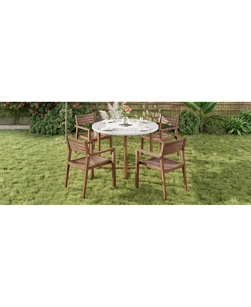 Streamdale Furniture Piece Acacia Wood Outdoor Dining Set with Round Table