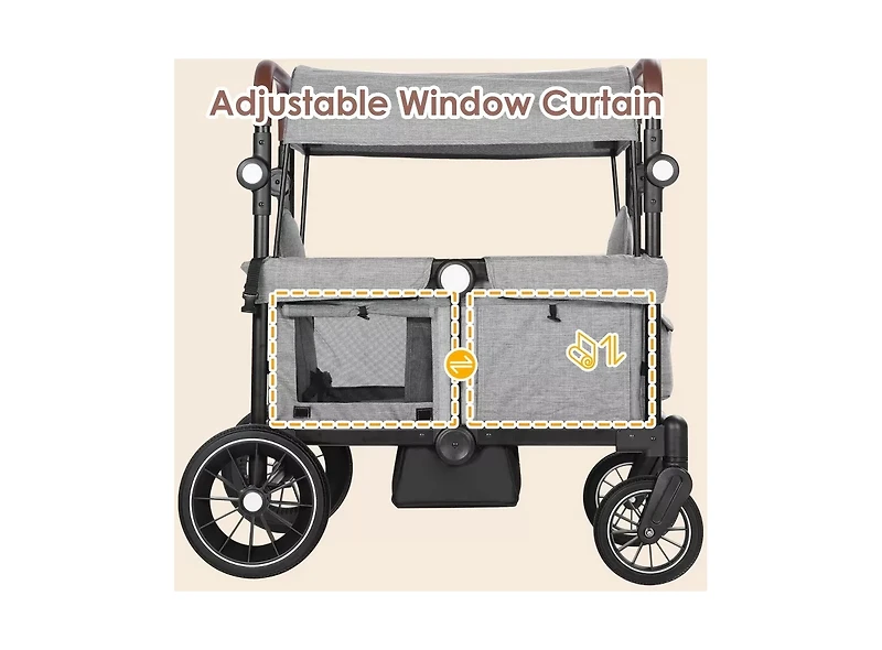 Kinder King Baby Wagon Stroller for Two with Adjustable Handle, All-Terrain Wheels, Tray and Storage.