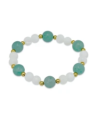 Macy's 14k Gold-Plated Over Brass Imitation Pearl Aventurine Beads Stretch Bracelet