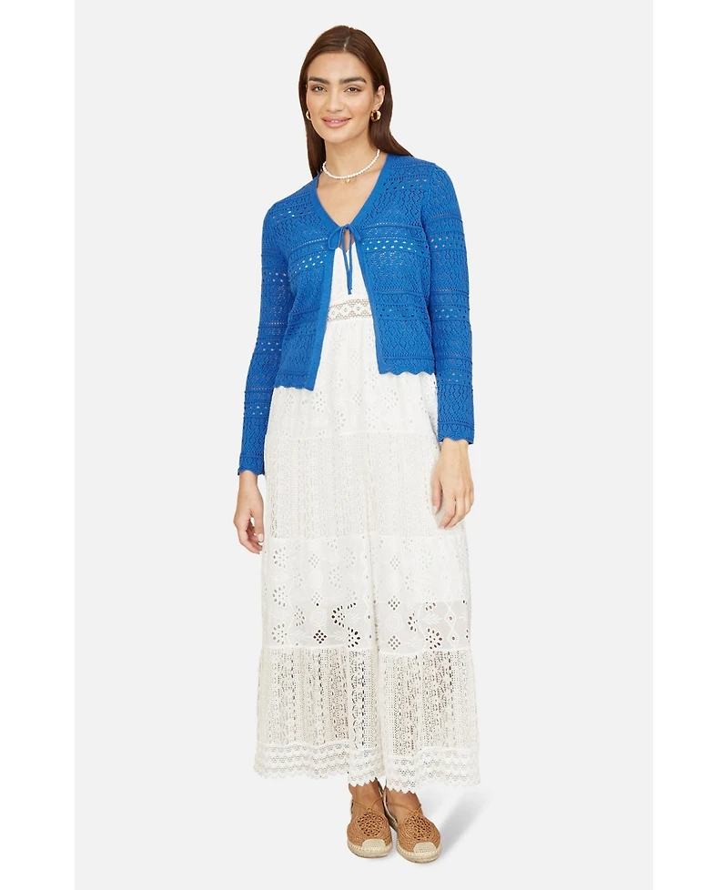 Yumi Women's Crochet Tie Front Cardigan