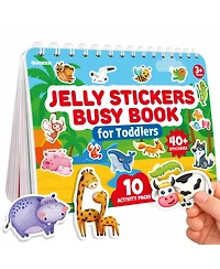 Quokka Jelly Sticker Books for Toddlers 1-3, 40+ Large Thick Reusable Stickers, Waterproof Washable Toddler Activity Busy Book