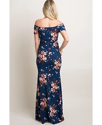 Pinkblush Maternity Navy Floral Off Shoulder Wrap Photoshoot Gown/Dress