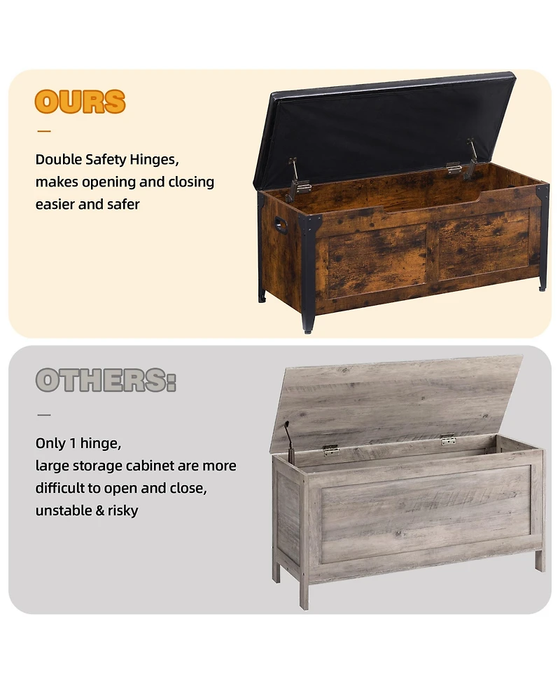 homfan Wooden Shoe Bench, Wood Storage Chest with Lift-Top Lid and Safety Hinges for Entryway or Living Room