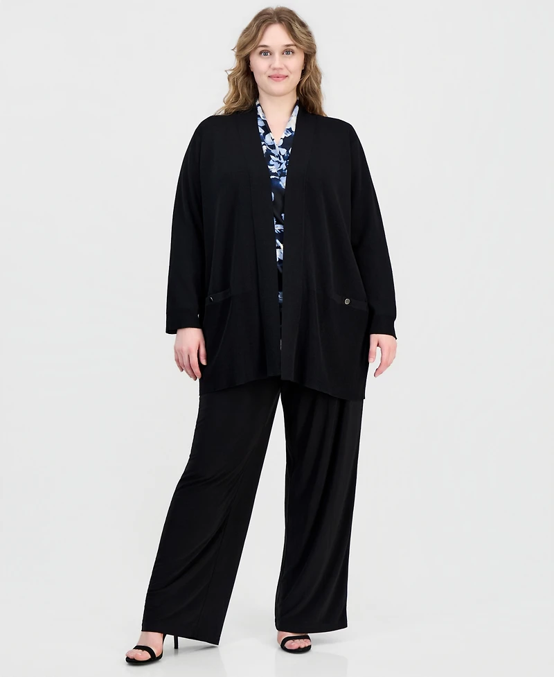 Anne Klein Plus Collarless Open-Front Cardigan