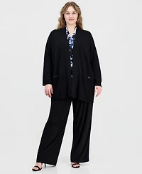 Anne Klein Plus Collarless Open-Front Cardigan