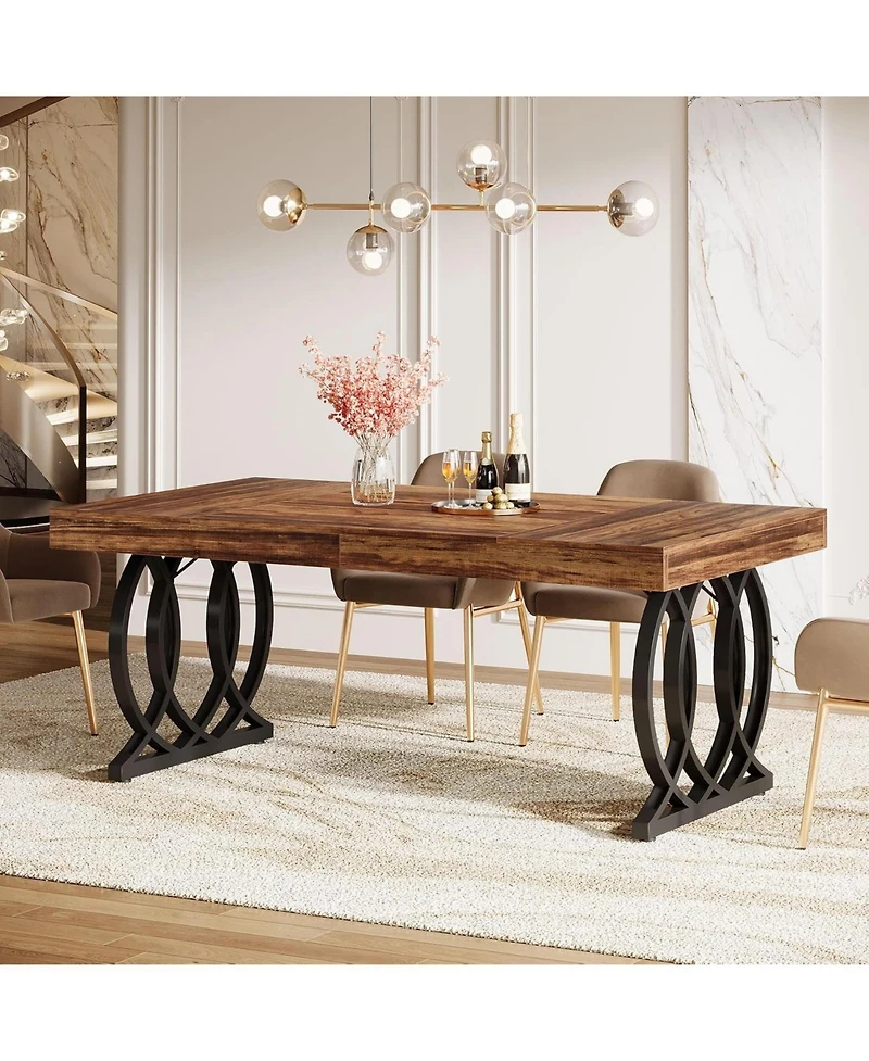 Tribesigns 63-Inch Wood and Metal Faux Marble Tabletop Modern Kitchen Dining Table