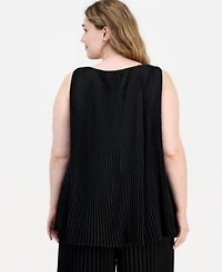 Anne Klein Plus Size Round Neck Sleeveless Pleated Top Pull On Pleated Pants