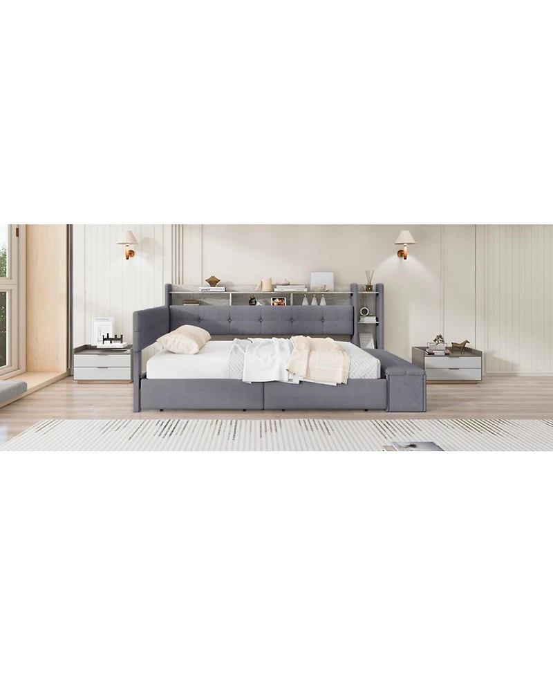Streamdale Furniture Upholstered Daybed with Trundle, Storage, Usb, Led Lights