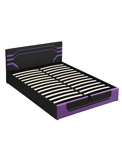 Streamdale Furniture Queen Size Hydraulic Storage Gaming Bed Frame, Cyberpunk Design